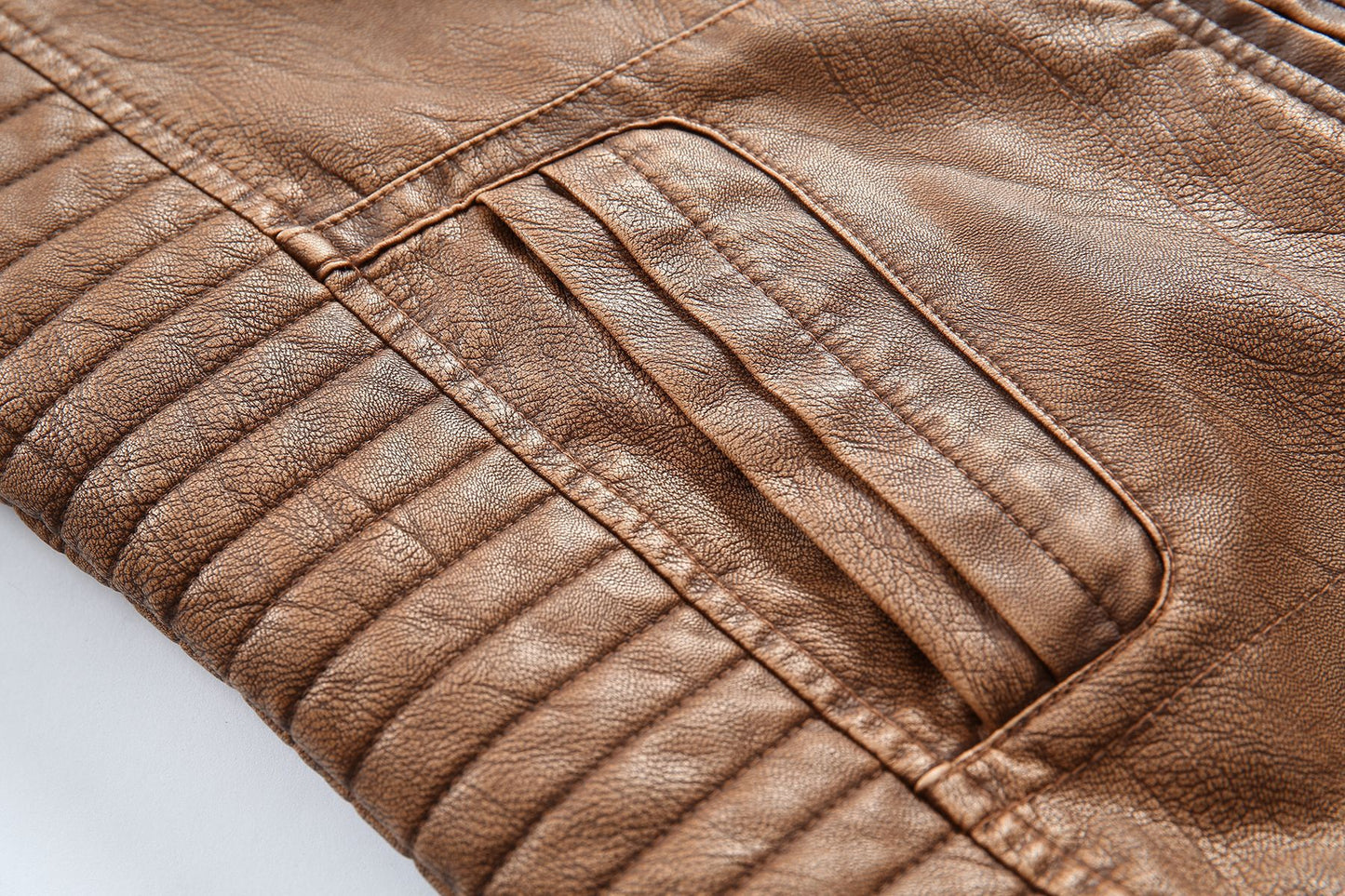 Men's stylish biker jacket made of faux leather with intricate quilted seams Skorter