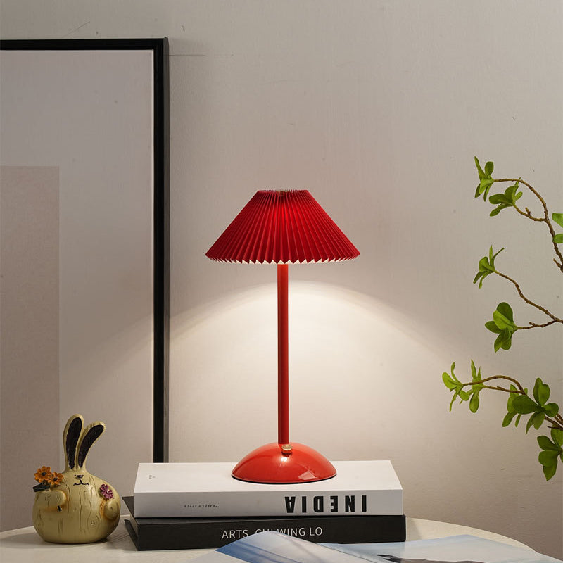 Skorter | Contemporary Scandinavian rechargeable iron fabric cone pleated LED table lamp for bedside