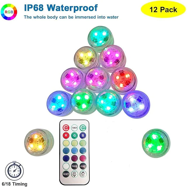 Skorter | 12-Piece: LED RGB Diving Light Remote Control Decorative Light