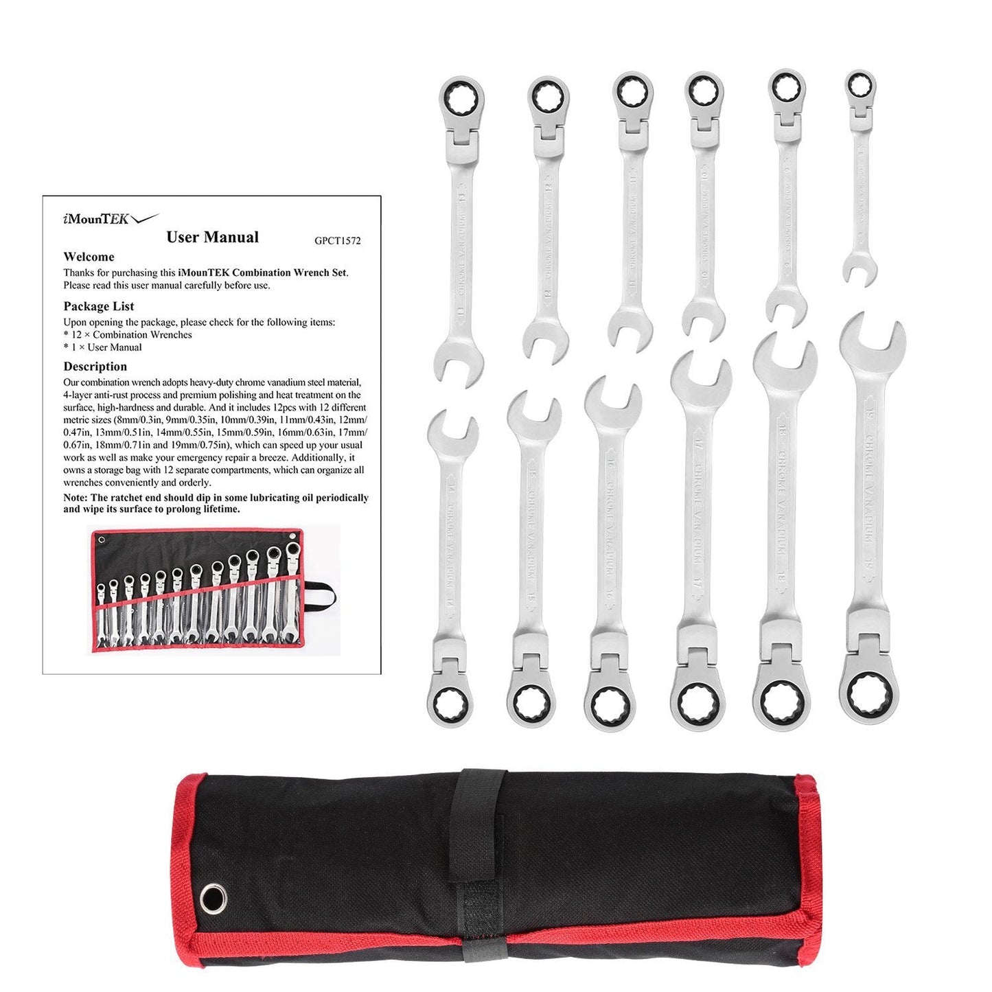 Skorter | 12-piece set: 8-19mm metric combination wrench