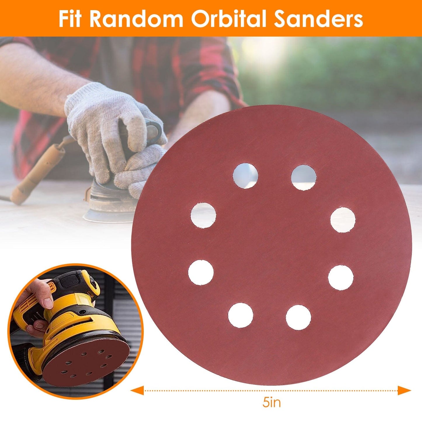 Skorter | 120-pack: 5-inch 8 hole round sandpaper