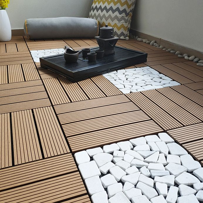 Skorter | 11 Pack 12" X 12" Square Deck/Patio Tiles Snap Fit for Outdoor Patio Tiles