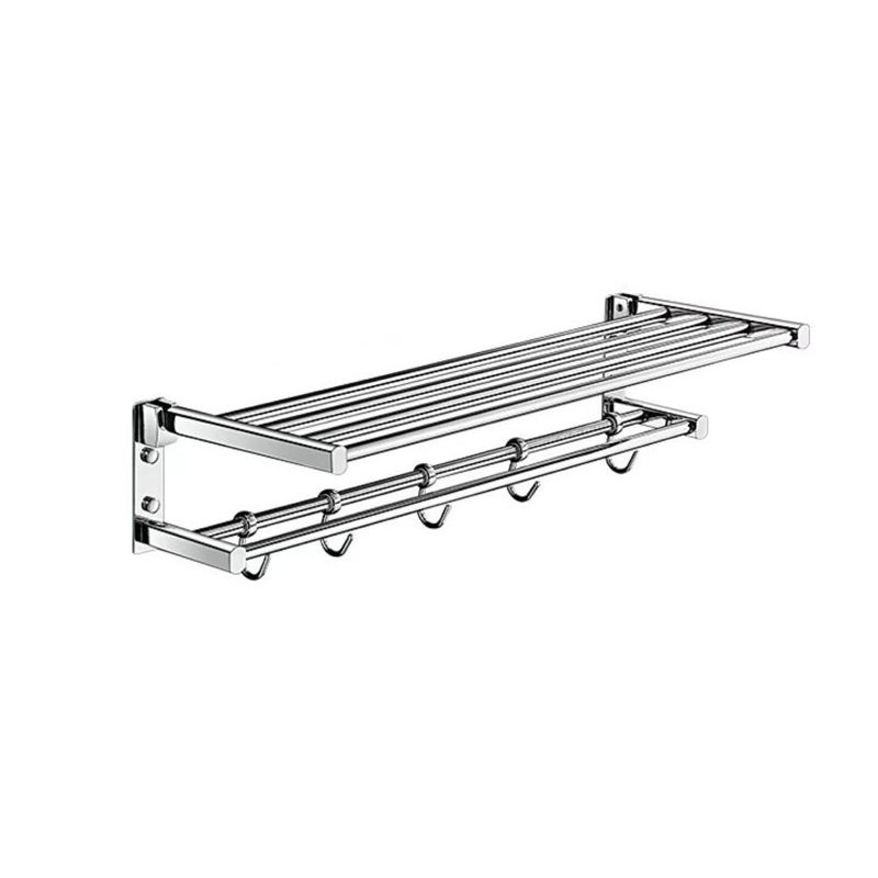 Skorter | Polished Chrome Modern Bathroom Accessory Set Silver Towel Holder/Bath Shelf