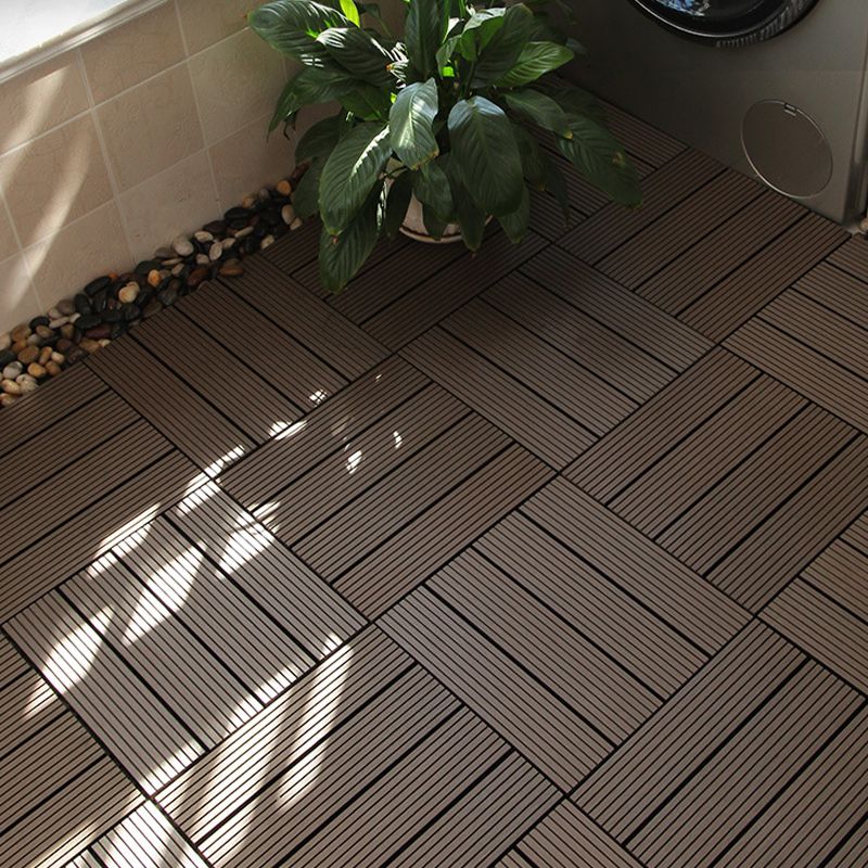 Skorter | 12" X 12" PVC 6-Slat Square Patio Tiles Snap Fit Installation Outdoor Floor Tiles