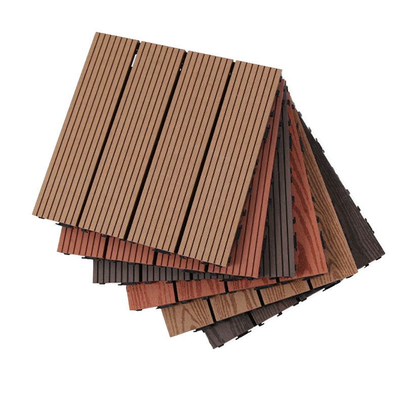 Skorter | 12" X 12" PVC 6-Slat Square Patio Tiles Snap Fit Installation Outdoor Floor Tiles