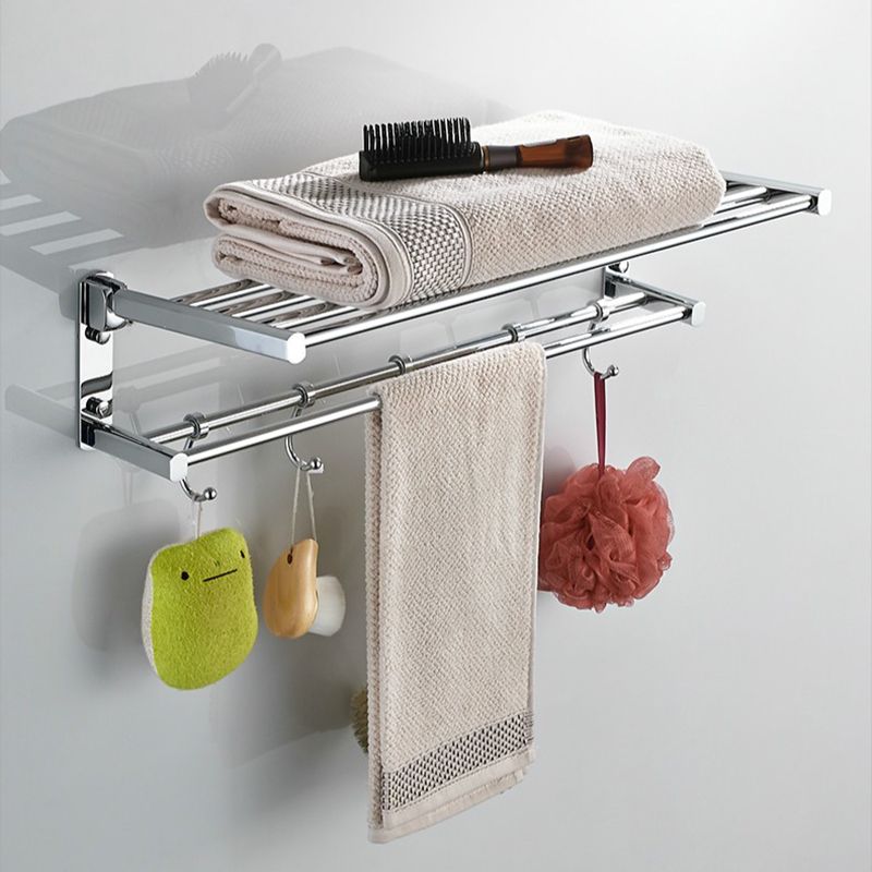 Skorter | Polished Chrome Modern Bathroom Accessory Set Silver Towel Holder/Bath Shelf