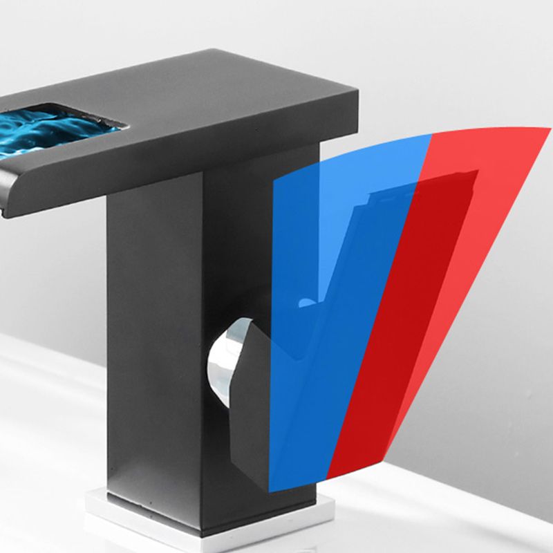 Skorter | Contemporary Square Vessel Faucet Waterfall Spout with LED Three-Color Illumination
