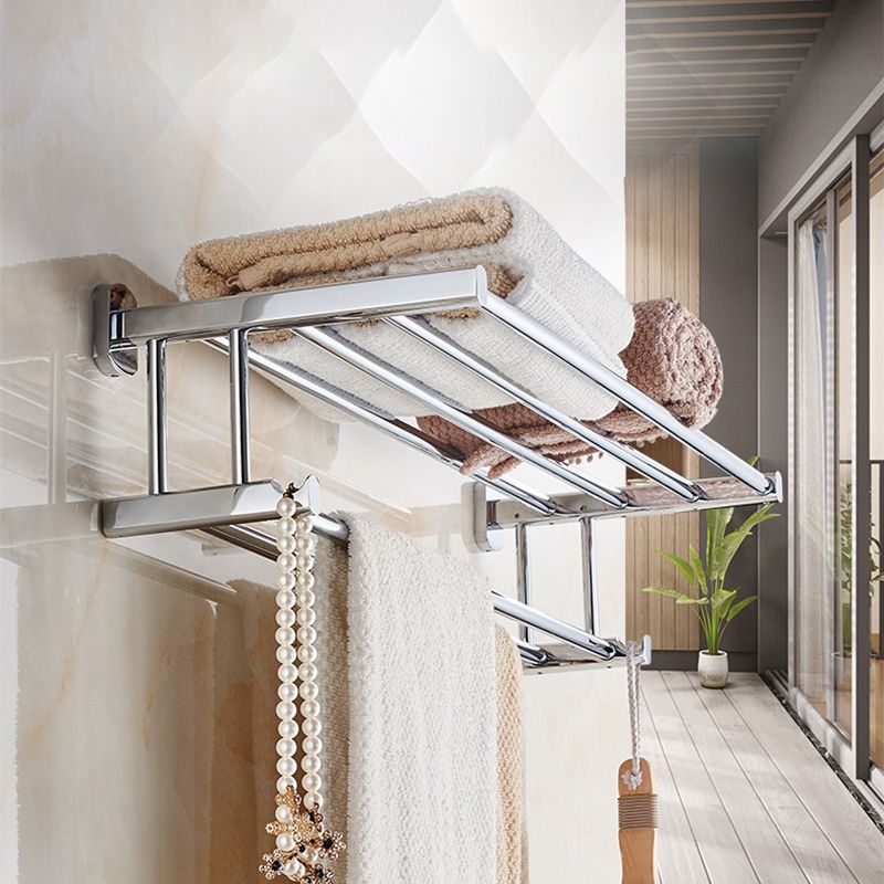 Skorter | Polished Chrome Modern Bathroom Accessory Set Silver Towel Holder/Bath Shelf