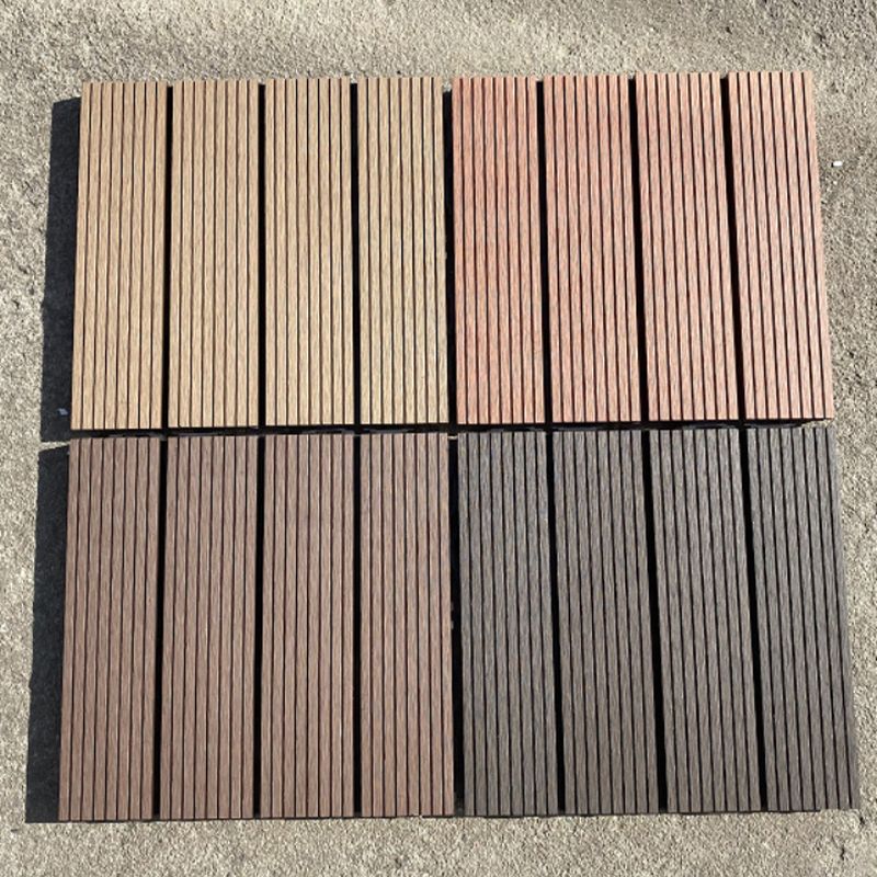Skorter | 12" X 12" PVC 6-Slat Square Patio Tiles Snap Fit Installation Outdoor Floor Tiles