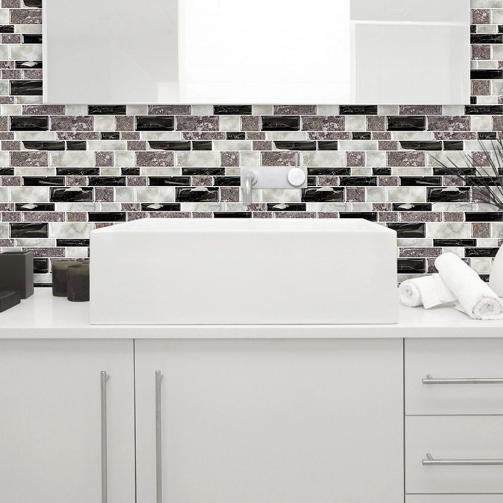 Skorter | 12"x 12" Resin Mosaic Tiles Square Self-Adhesive Tiles for Backsplash & Wall Tile