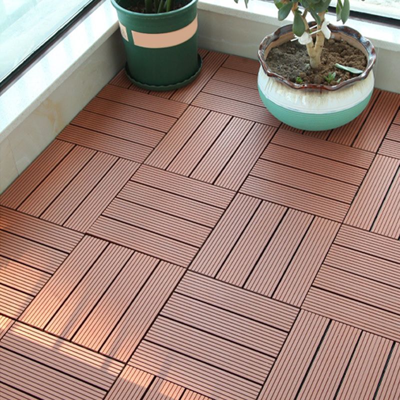 Skorter | 12" X 12" PVC 6-Slat Square Patio Tiles Snap Fit Installation Outdoor Floor Tiles