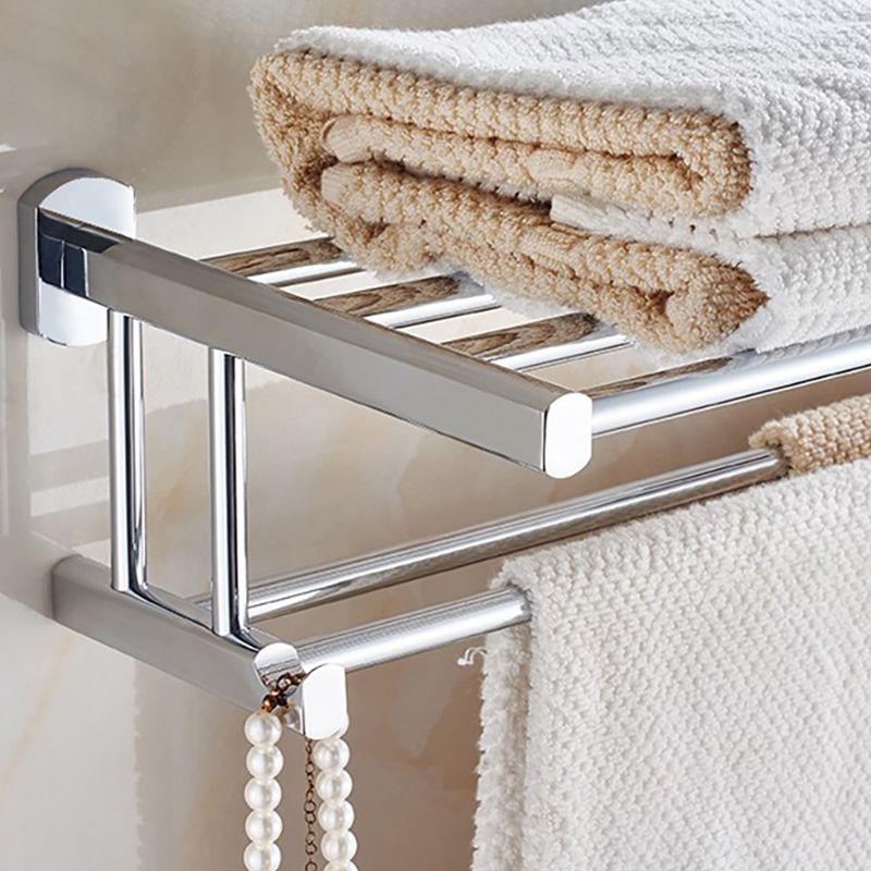 Skorter | Polished Chrome Modern Bathroom Accessory Set Silver Towel Holder/Bath Shelf