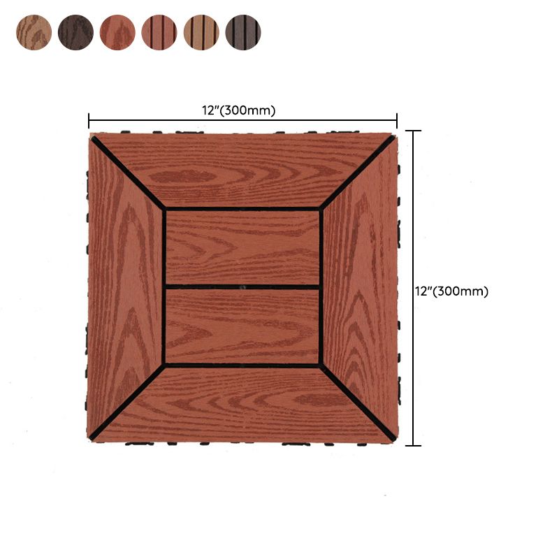 Skorter | 12" X 12" PVC 6-Slat Square Patio Tiles Snap Fit Installation Outdoor Floor Tiles