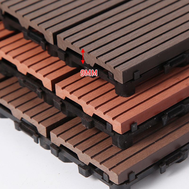 Skorter | 12" X 12" PVC 6-Slat Square Patio Tiles Snap Fit Installation Outdoor Floor Tiles