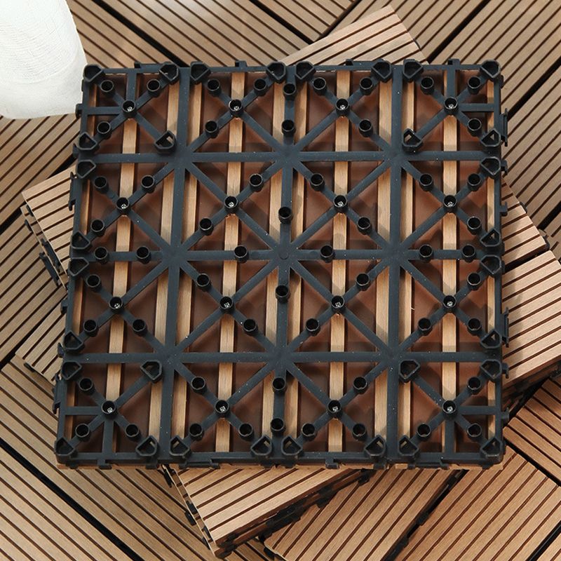 Skorter | 12" X 12" PVC 6-Slat Square Patio Tiles Snap Fit Installation Outdoor Floor Tiles