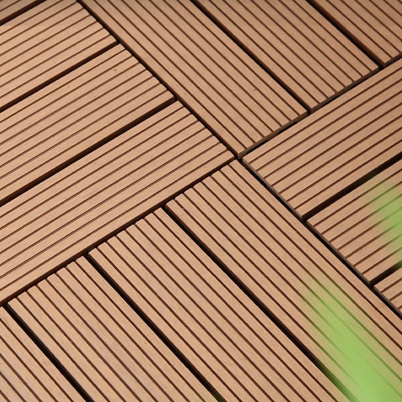 Skorter | 12" X 12" PVC 6-Slat Square Patio Tiles Snap Fit Installation Outdoor Floor Tiles