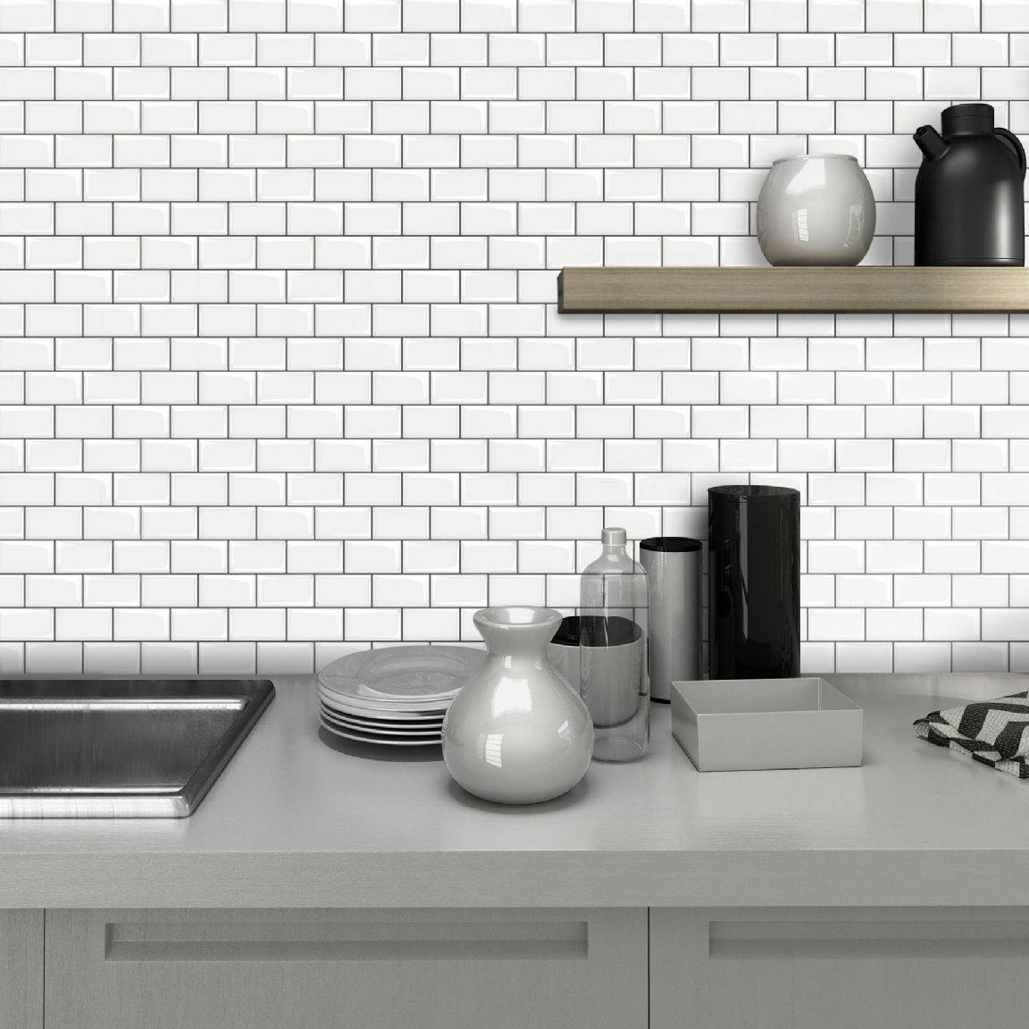 Skorter | 12"x 12" Resin Mosaic Tiles Square Self-adhesive Tiles for Backsplash & Wall Tile
