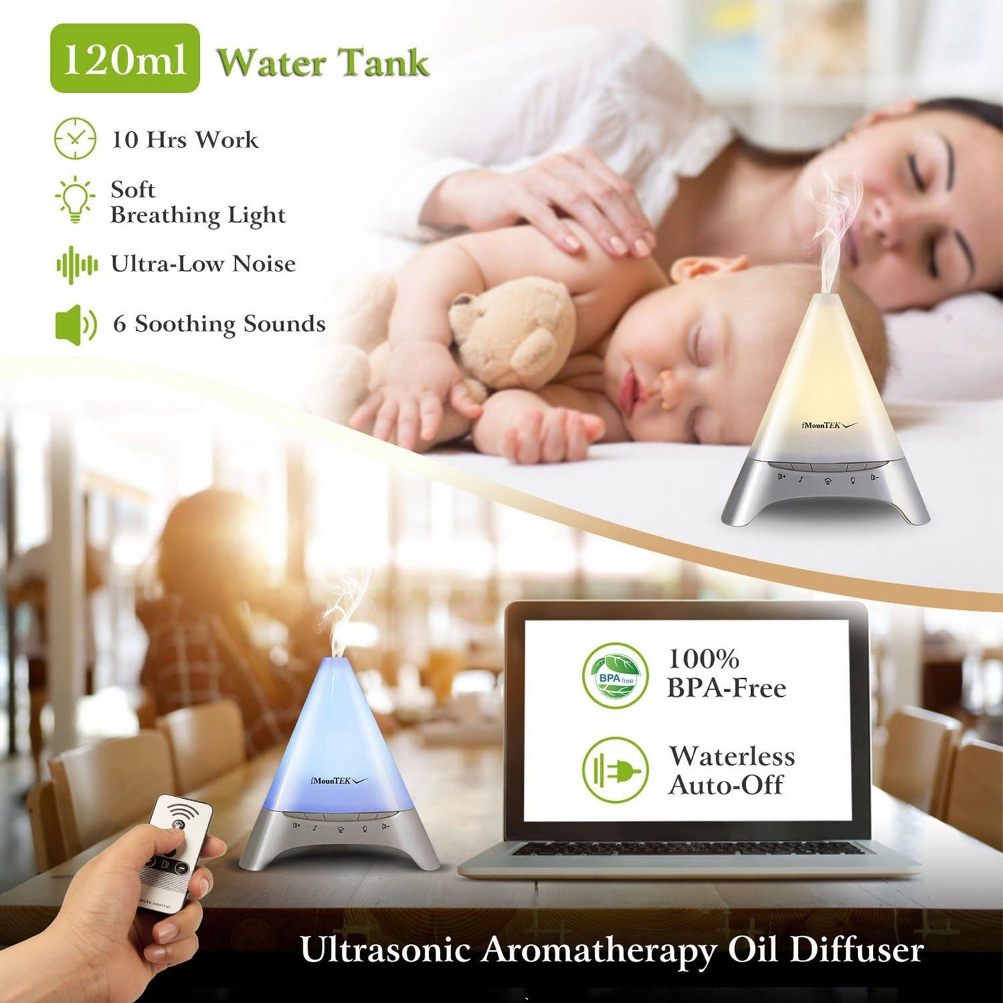 Skorter | 120ml Cooling mist humidifier Ultrasonic aroma essential oil diffuser