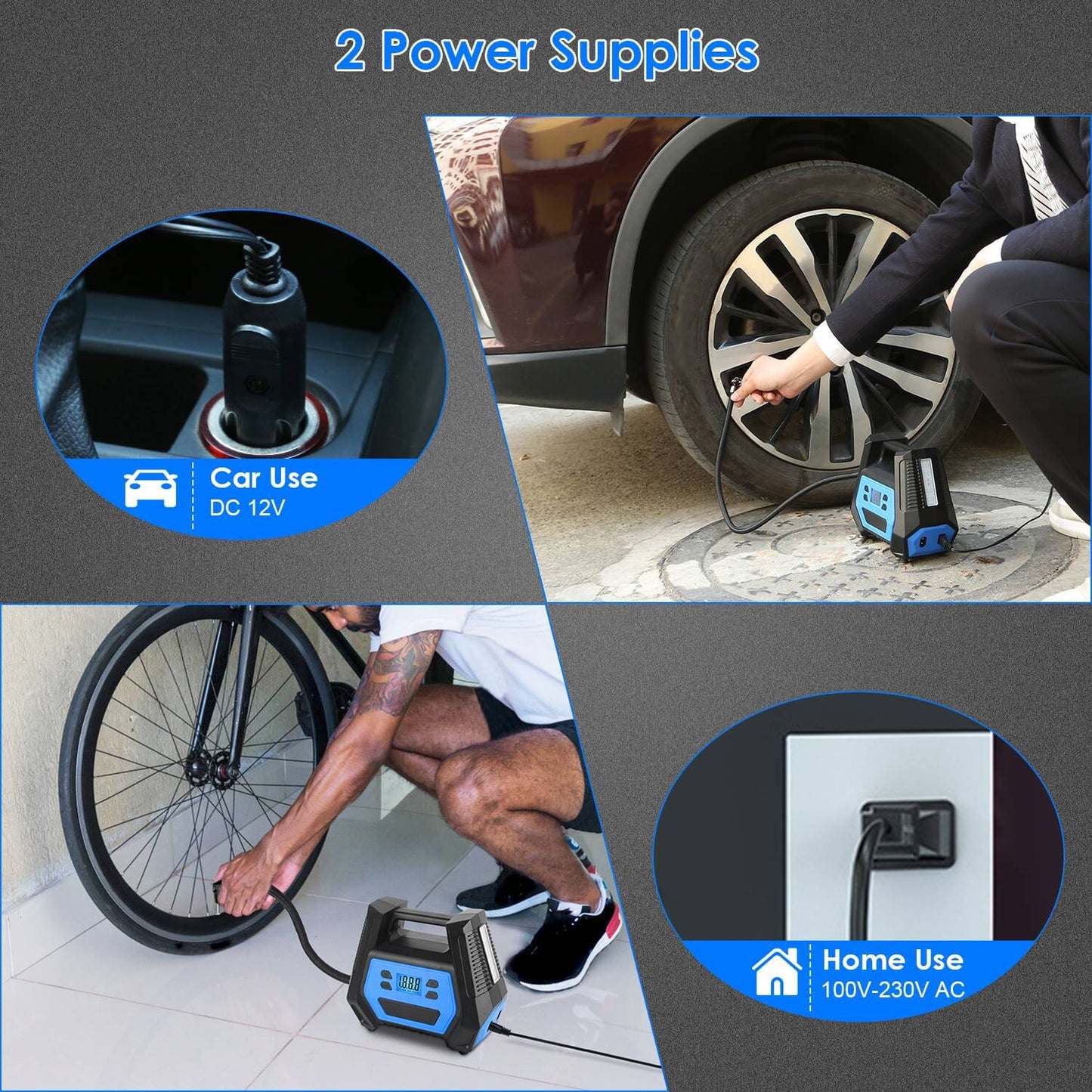 Skorter | 120W Max Power Portable Tire Pump with Digital Display LED Light
