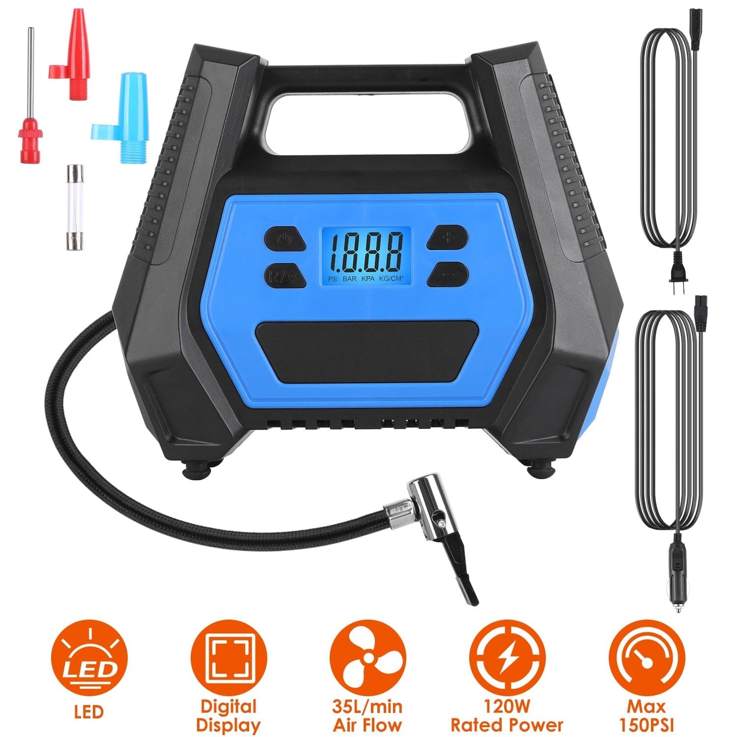 Skorter | 120W Max Power Portable Tire Pump with Digital Display LED Light
