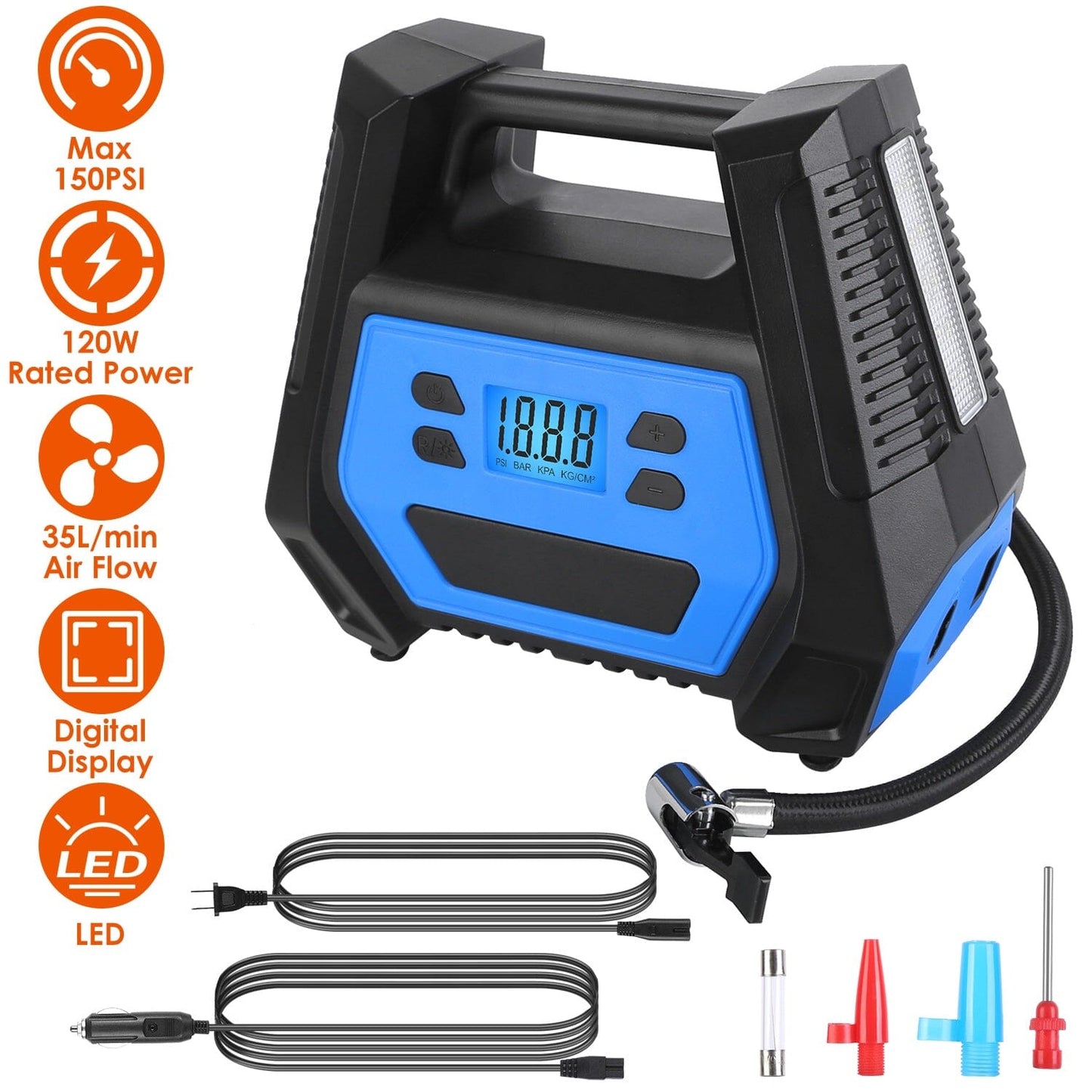 Skorter | 120W Max Power Portable Tire Pump with Digital Display LED Light