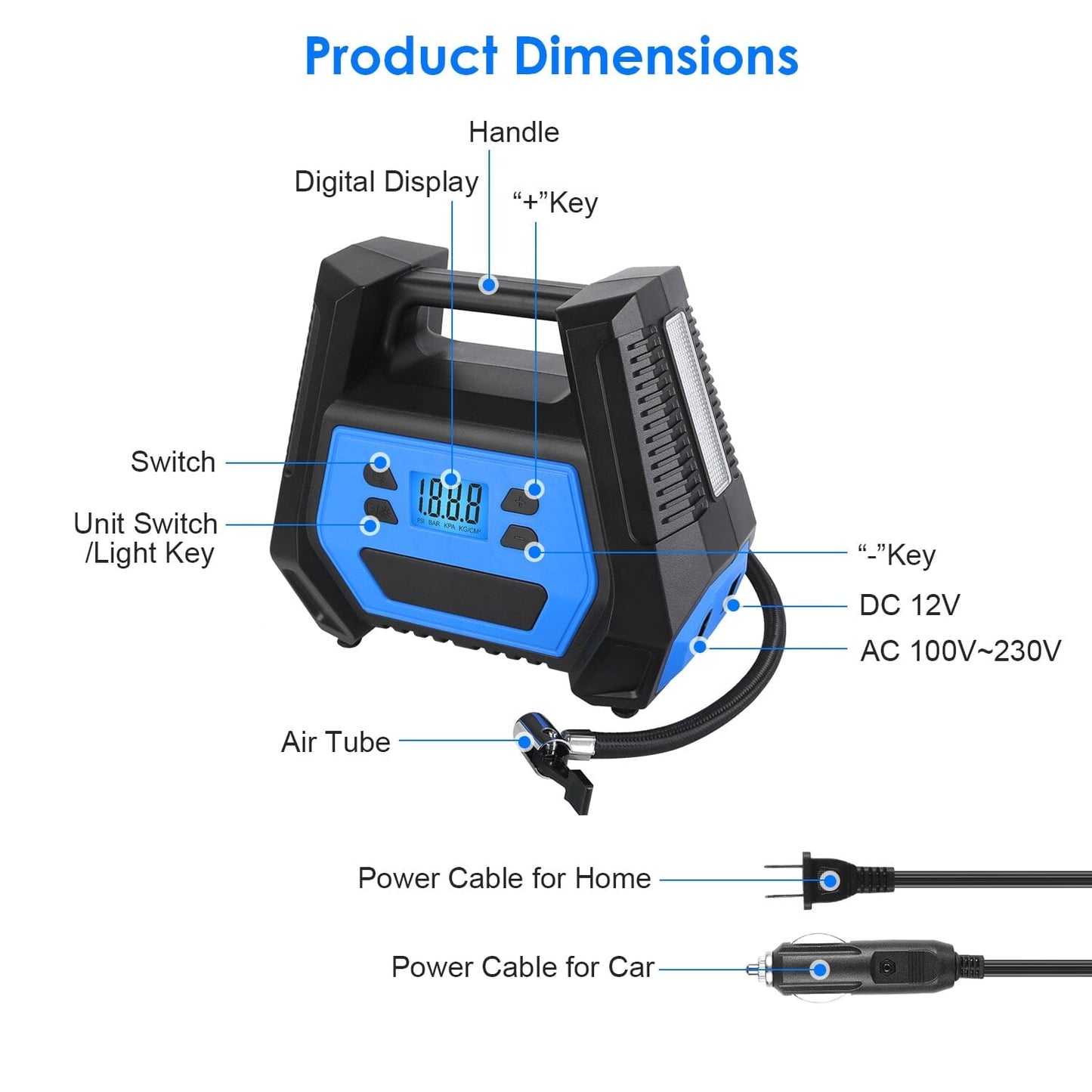 Skorter | 120W Max Power Portable Tire Pump with Digital Display LED Light