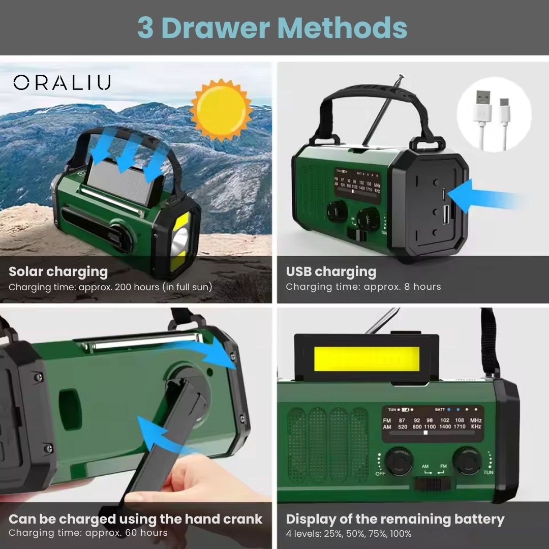 Skorter | Solar Emergency Radio with Power Bank – Hand Crank & LED Torch for Camping and Outdoor Use