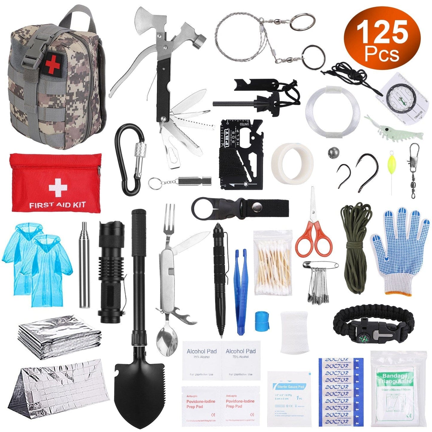 Skorter | 125-Pieces: Emergency Survival Gear Tactical for Outdoor Adventures