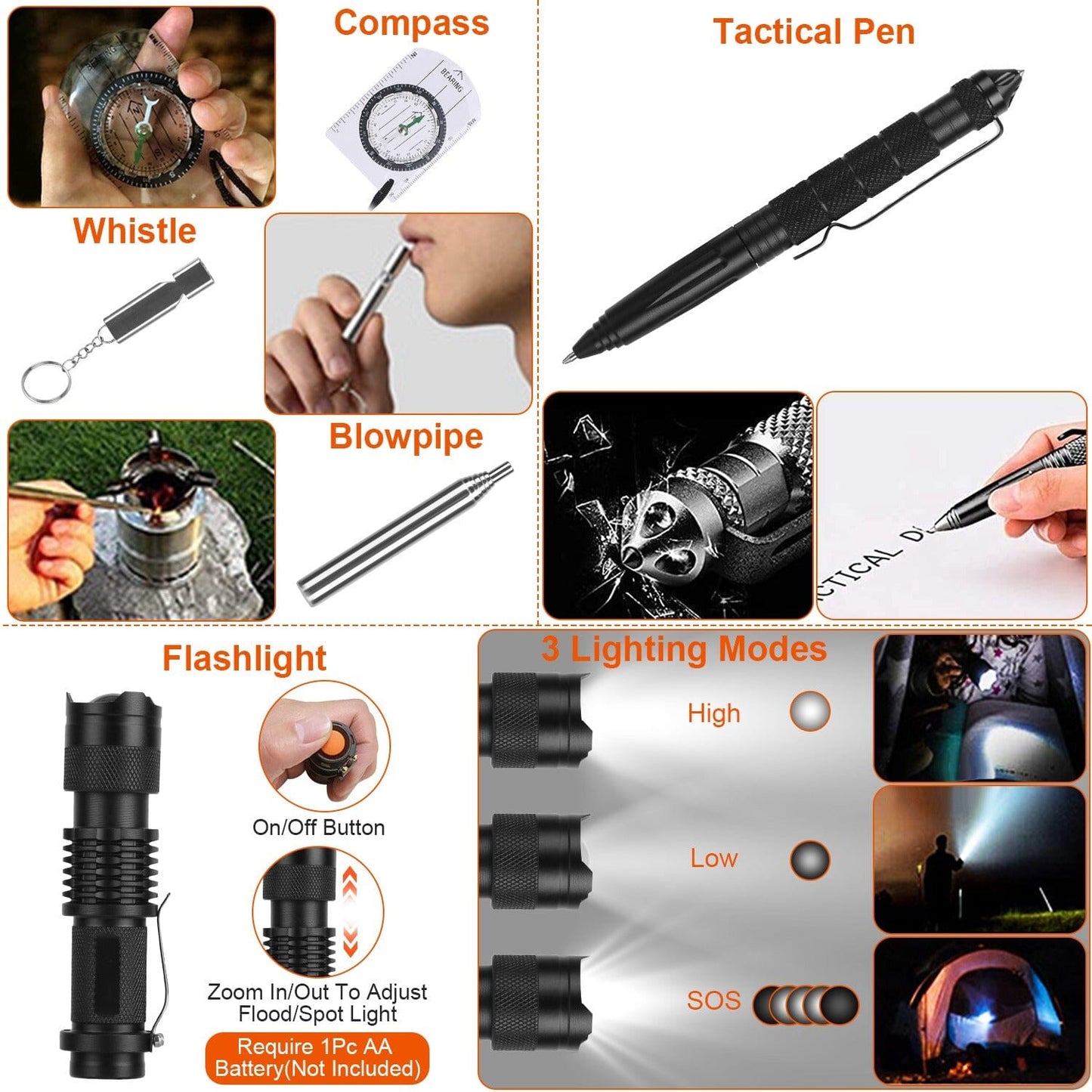 Skorter | 125-Pieces: Emergency Survival Gear Tactical for Outdoor Adventures