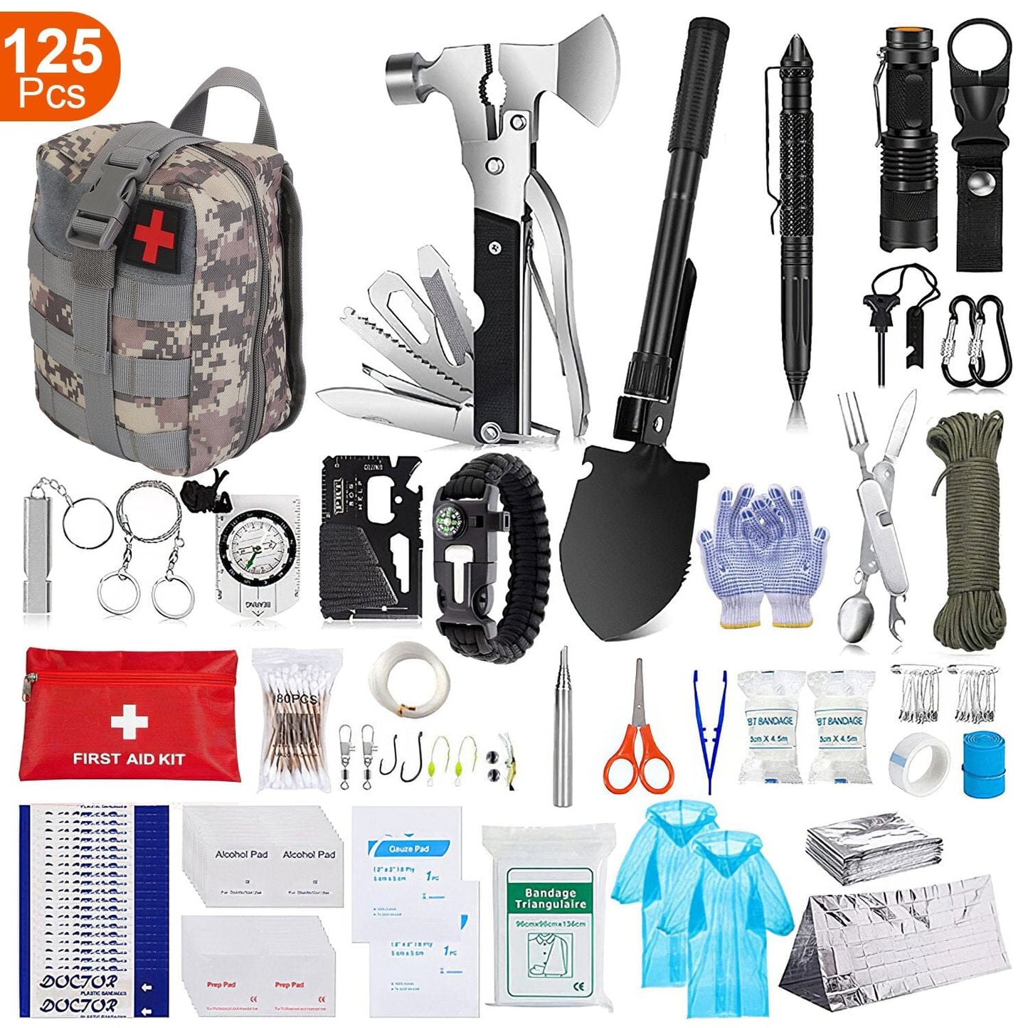 Skorter | 125-Pieces: Emergency Survival Gear Tactical for Outdoor Adventures