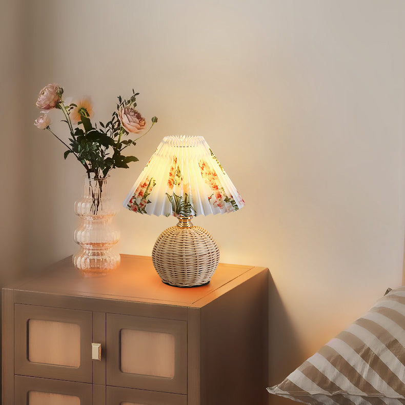 Skorter | RattaLume Nordic LED Table Lamp | Woven Rattan & Foldable Fabric Shade | Mood Light | Decor for the Bedroom