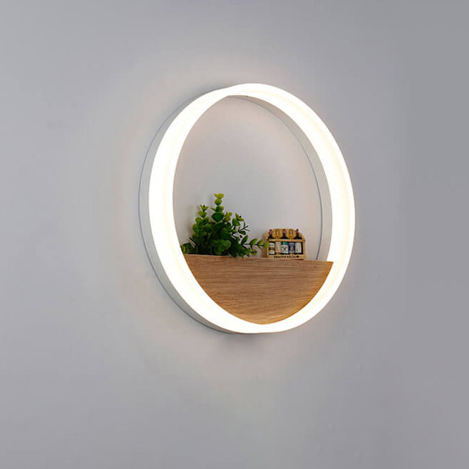 Skorter | Lumoshelf LED Wall Light | Solid Wood with Shelf | Round Wall Lamp | Warm & White Light