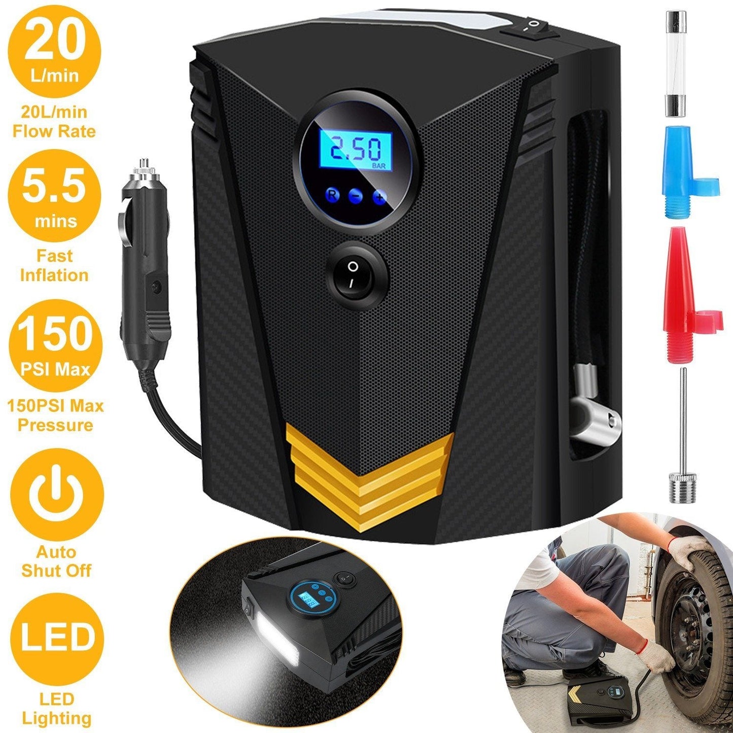 Skorter | 12V DC 100W 150PSI Digital Tire Inflator
