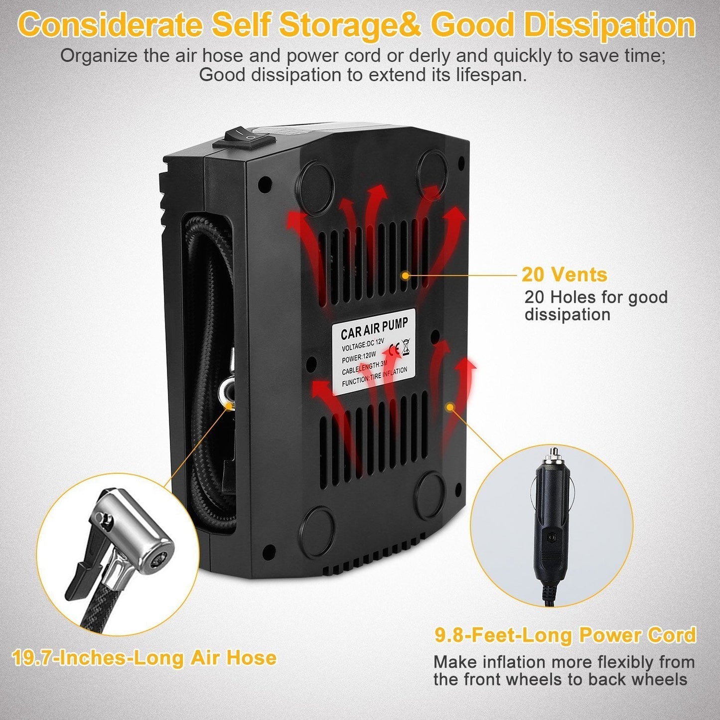 Skorter | 12V DC 100W 150PSI Digital Tire Inflator
