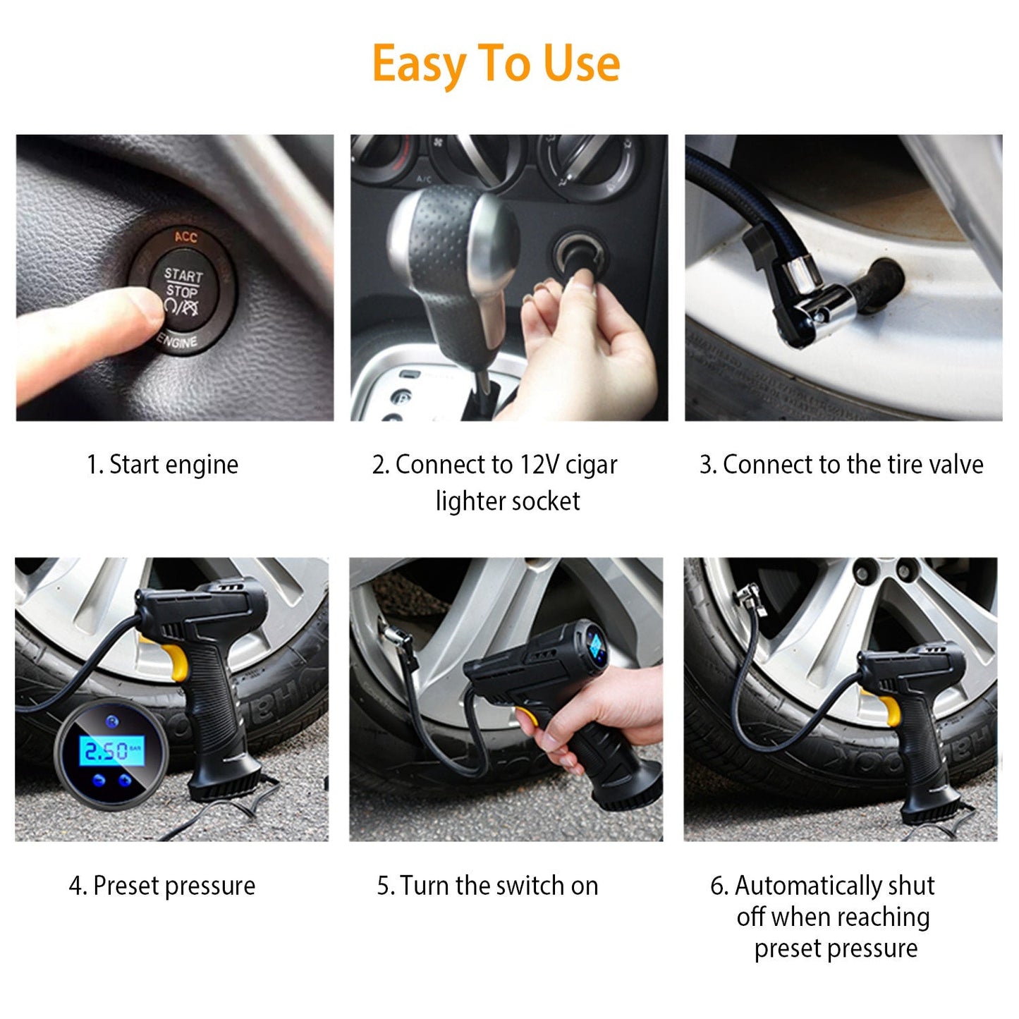 Skorter | 12V Digital Tire Pump with LED Light 150 PSI