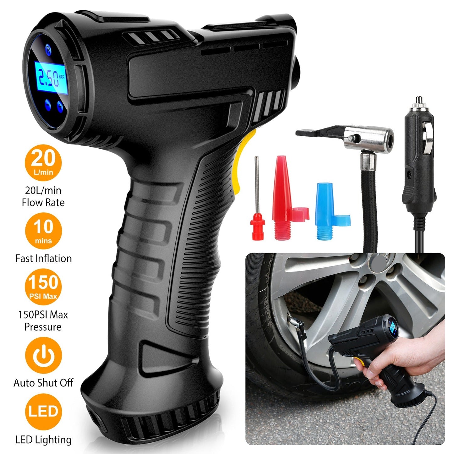 Skorter | 12V Digital Tire Pump with LED Light 150 PSI
