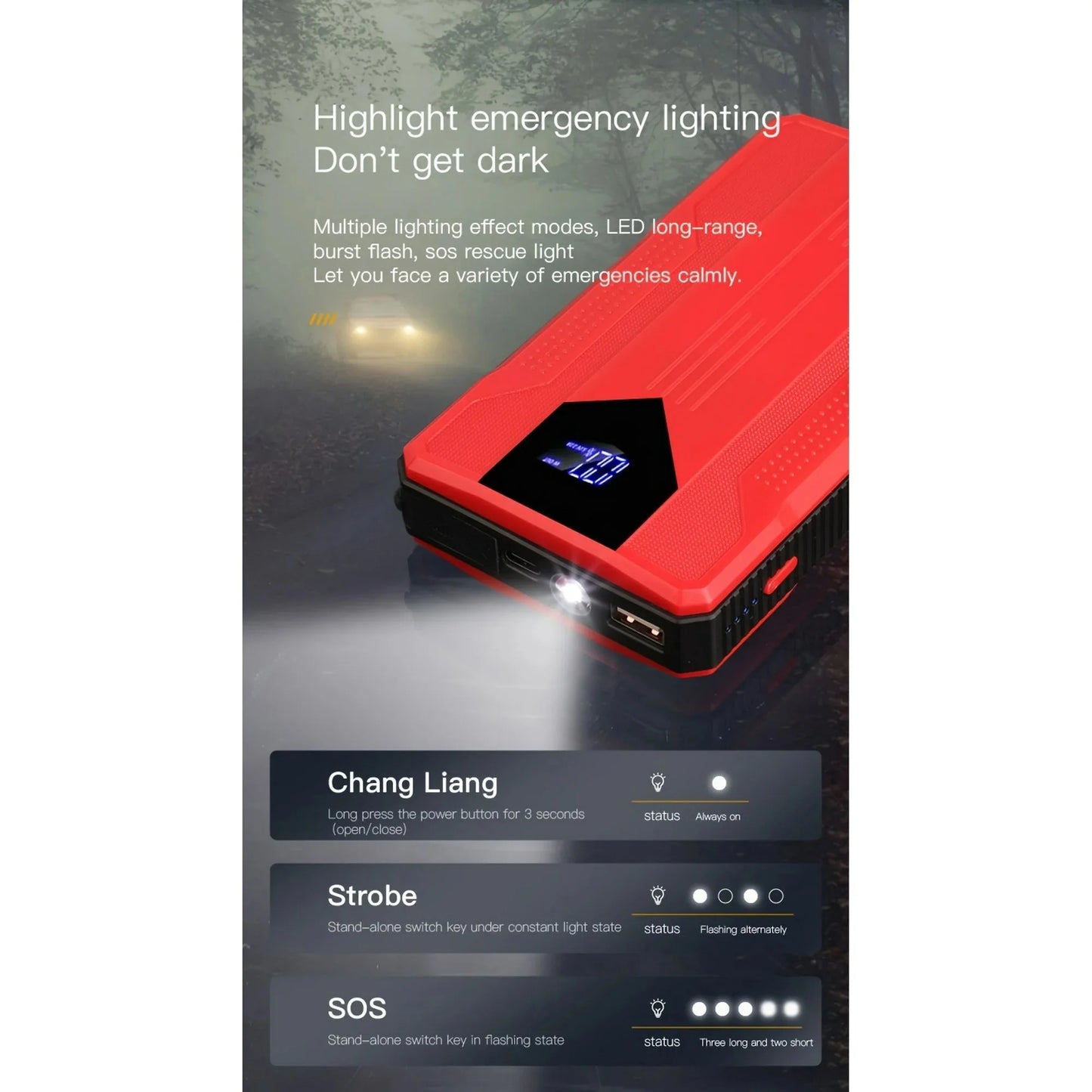 Skorter | 12V Ultra-Portable Car Battery Jump Cables with Advanced Smart Clamp & Intuitive LCD Screen