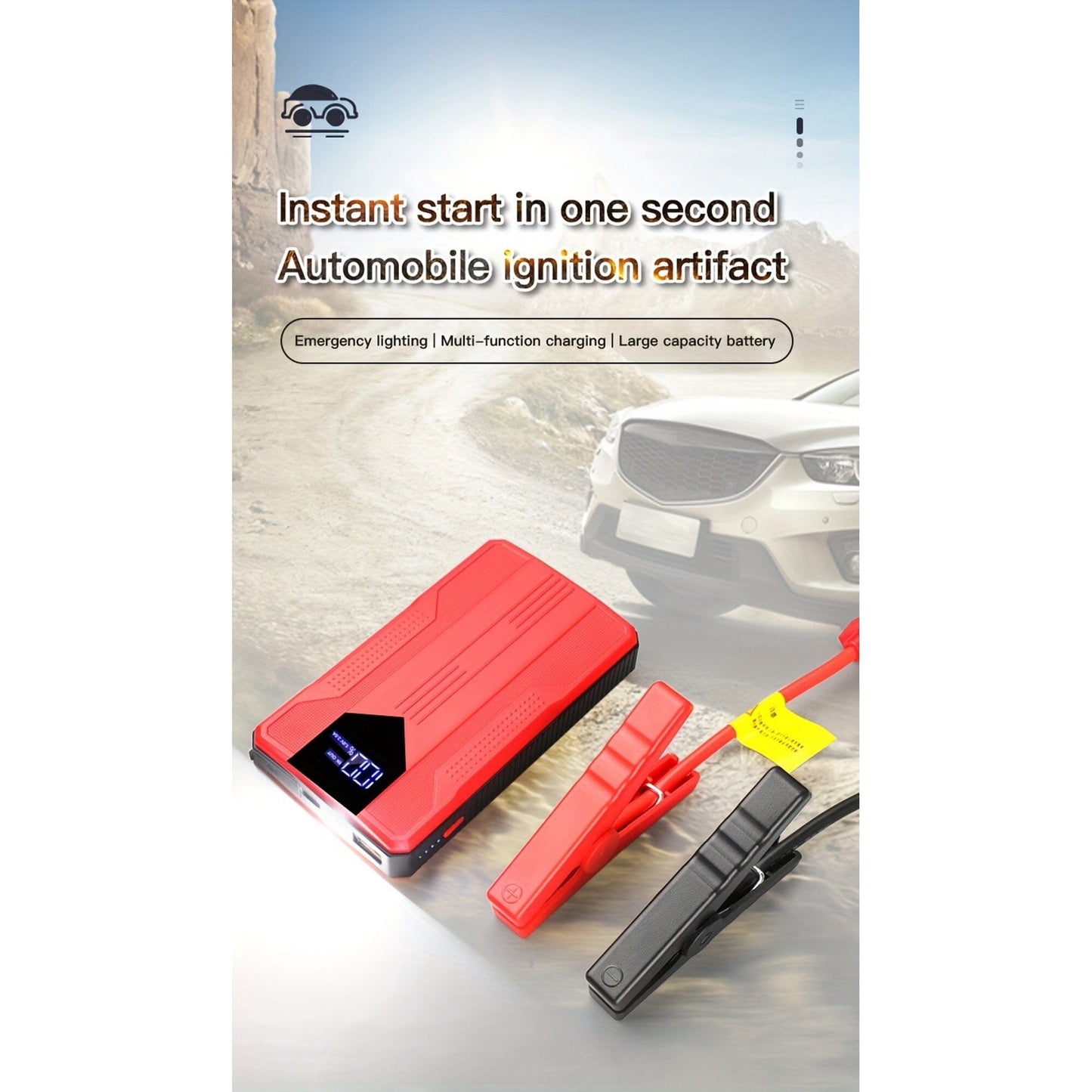 Skorter | 12V Ultra-Portable Car Battery Jump Cables with Advanced Smart Clamp & Intuitive LCD Screen