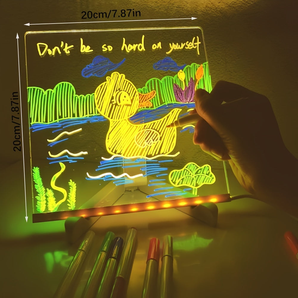 Skorter | USB LED Noteboard with 12 Colored Pens - Bright Message Board for Office & Home