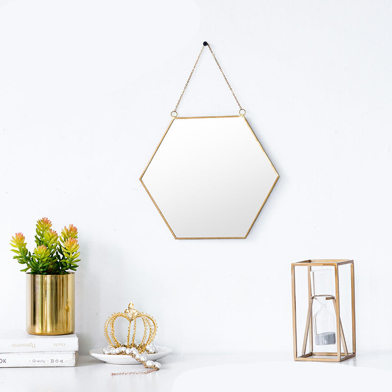 Skørter | Hanging Gold Hexagon Wall Mirror