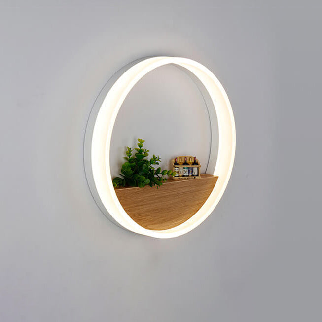 Skorter | Lumoshelf LED Wall Light | Solid Wood with Shelf | Round Wall Lamp | Warm & White Light