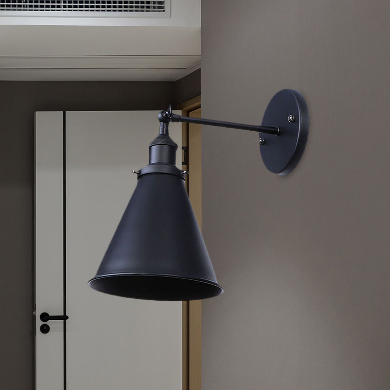 Skorter | Black/Rust 1 Head Wall Lamp Farmhouse Style Wrought Iron Conical Adjustable Wall Light Fixture for Outdoor