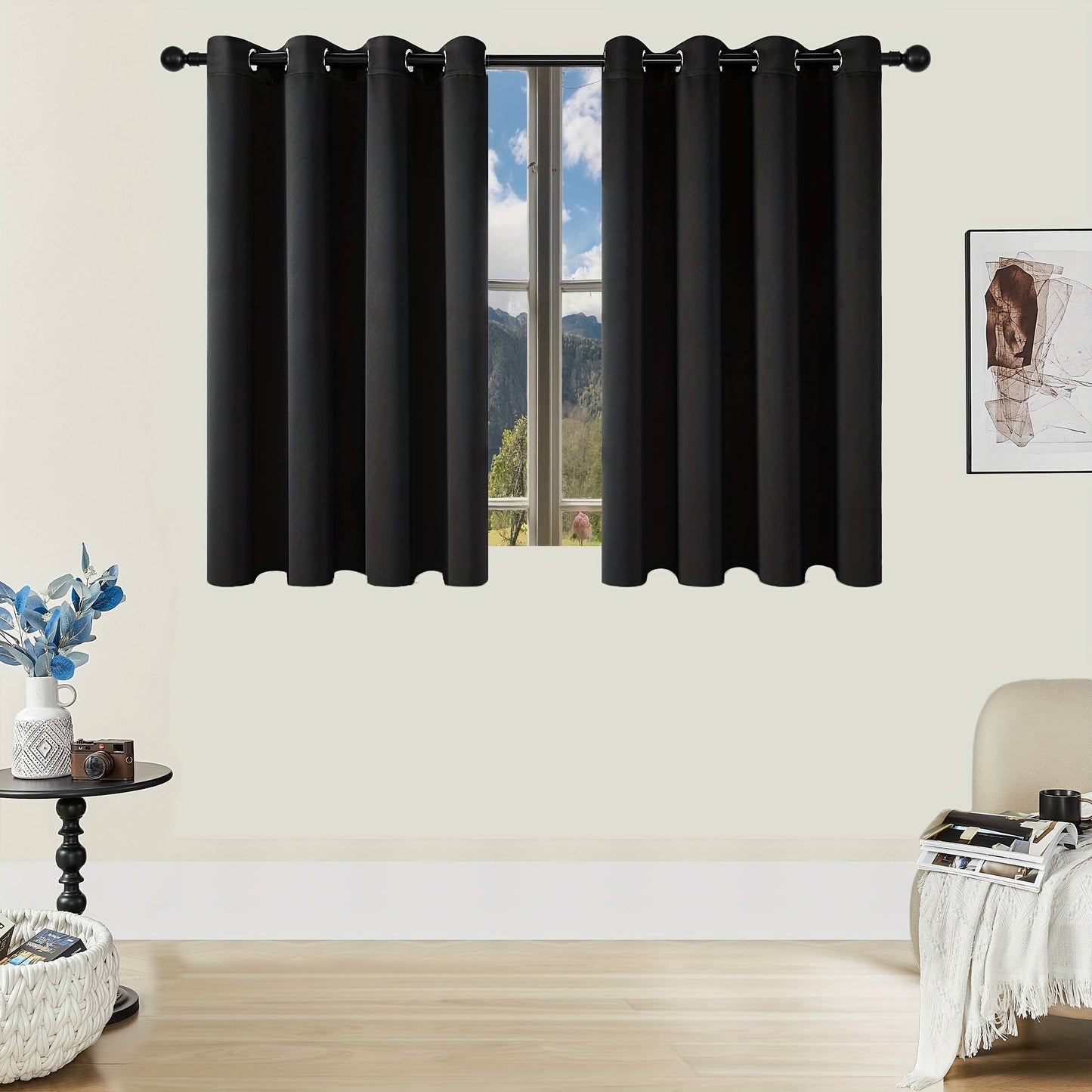 Skorter | Blackout Curtains - 2 Pieces Modern Polyester Curtains with Thermal Insulation and Rings