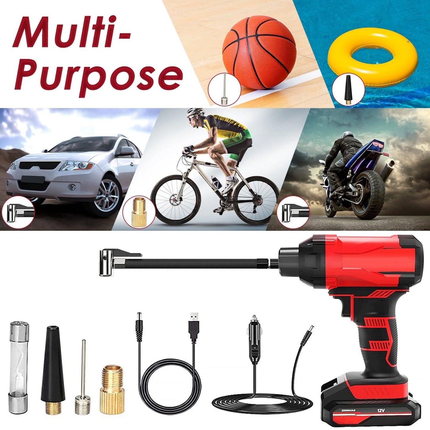 Skorter | 150 PSI 12V Portable Wireless Tire Pump 6000mAh Rechargeable with LED Light