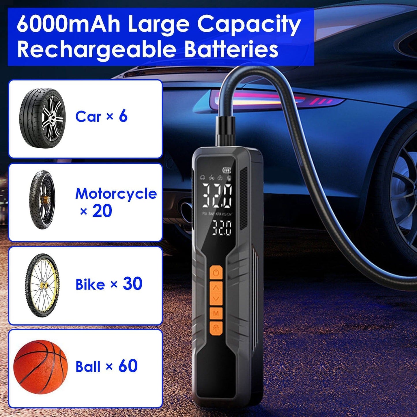 Skorter | 150 PSI Portable Tire Pump Wireless Digital Air Compressor