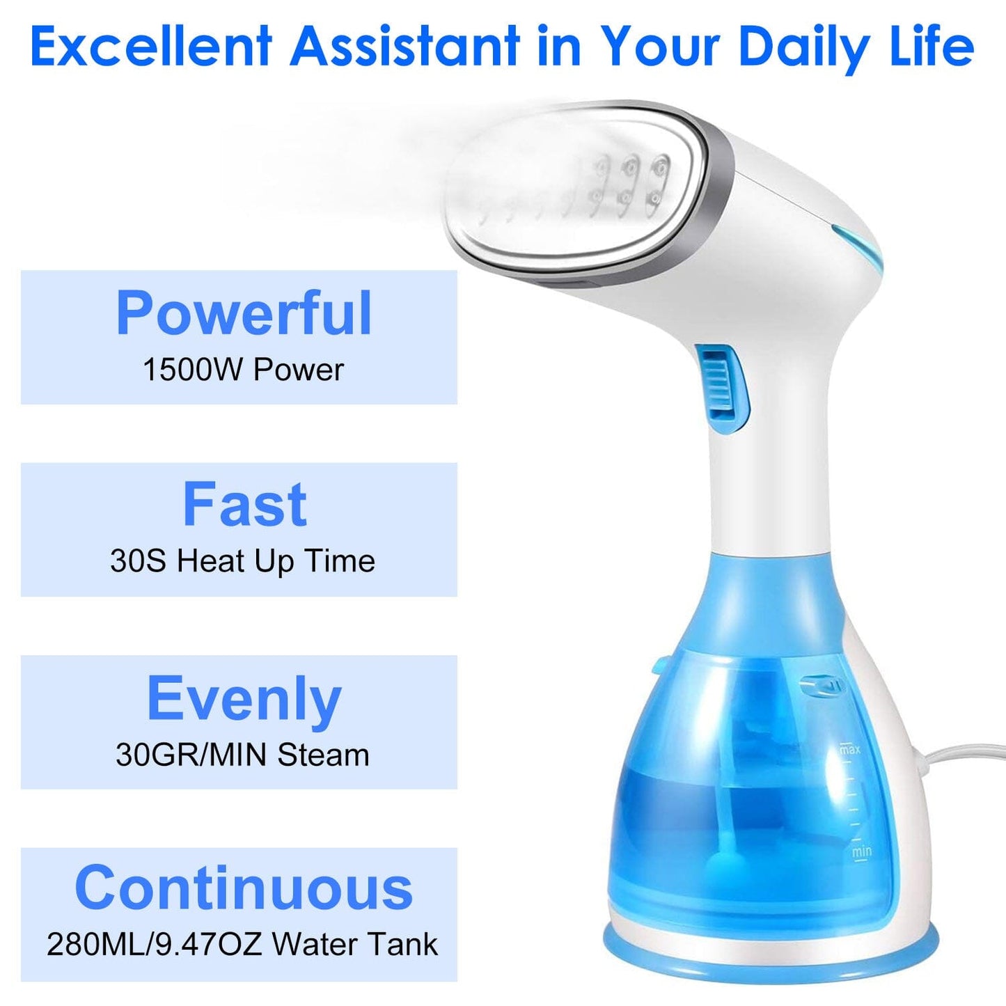 Skorter | 1500W Portable Handheld Clothing Steamer with 2 Brushes
