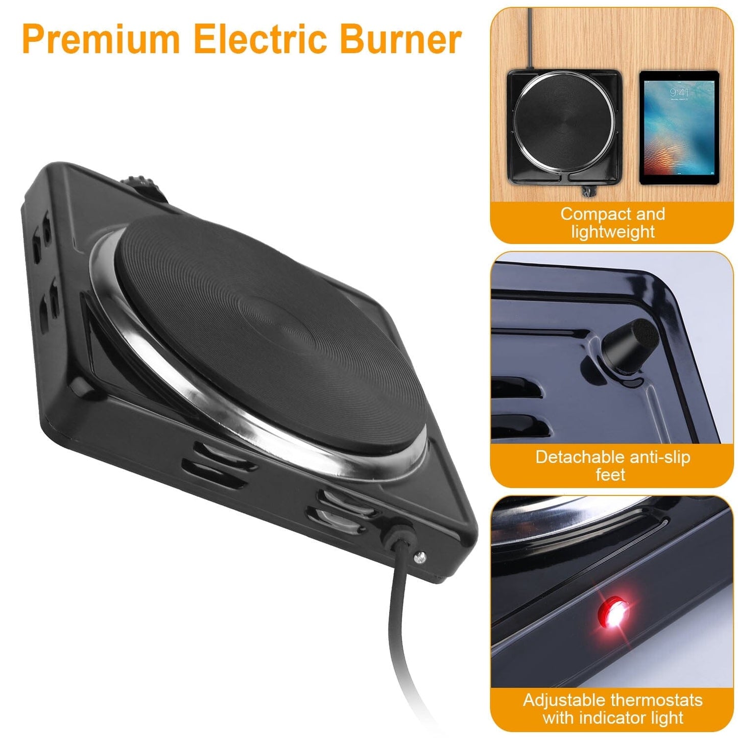Skorter | 1500W Portable Hot Plate Cooker Countertop with Slip-Resistant Rubber