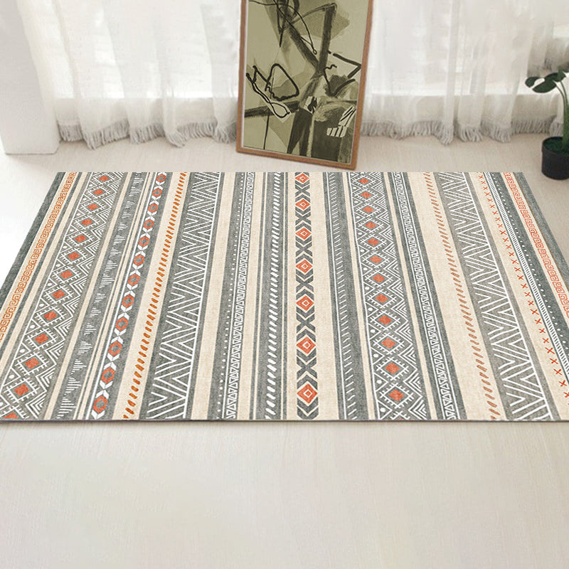Skorter | Bohemian Style Indoor Rug Striped Geometric Shine Rug with Zigzag Lines and Diamond Synthetic Non-Slip Rug