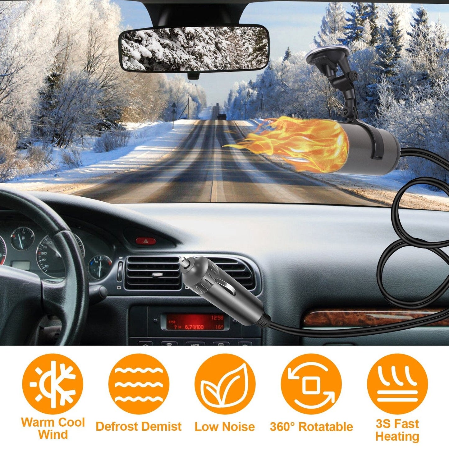 Skorter | 150W Portable Car Heater 2-in-1 Heating Cooling Fan Rotatable Defroster Tinetjener