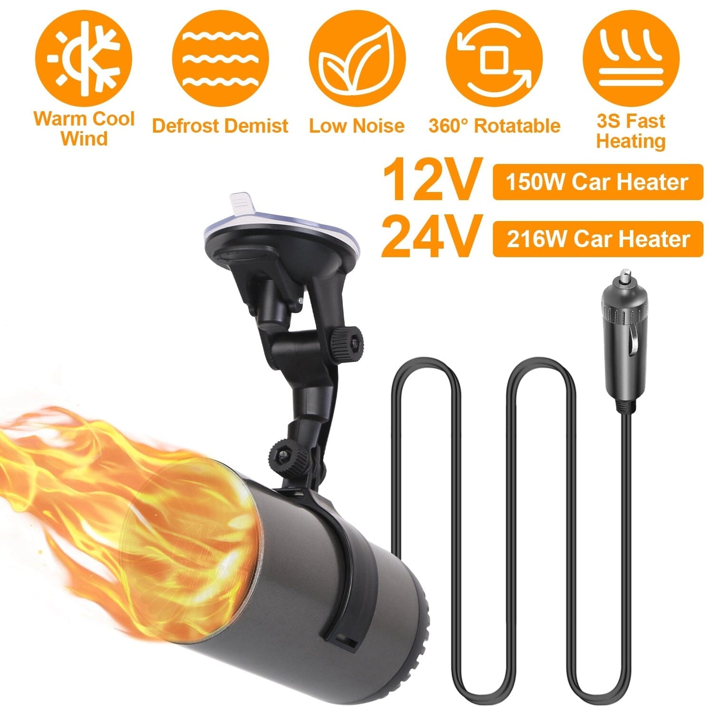 Skorter | 150W Portable Car Heater 2-in-1 Heating Cooling Fan Rotatable Defroster Tinetjener